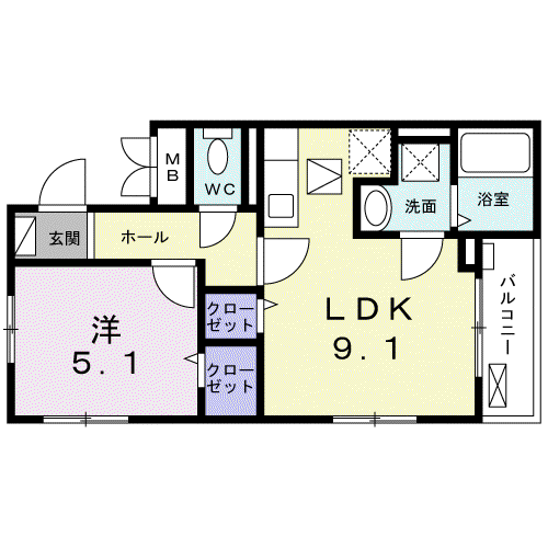 クレイン(1LDK/1階)の間取り写真