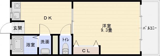 東部マンション(1DK/4階)の間取り写真