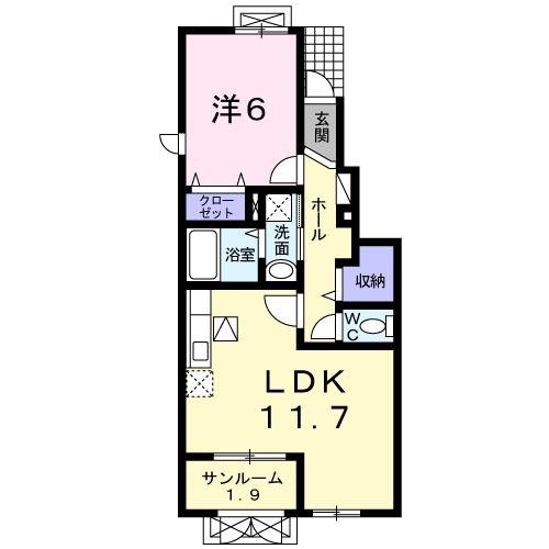 グレンジェルメB(1LDK/1階)の間取り写真