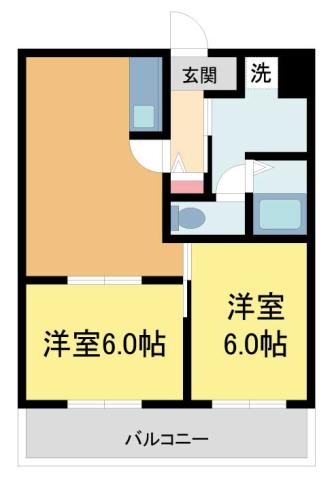 ハイツヨシダ(2LDK/3階)の間取り写真