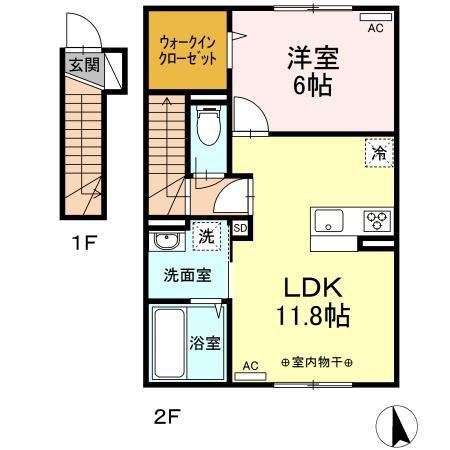 D-ROOMISHIEII(1LDK/2階)の間取り写真
