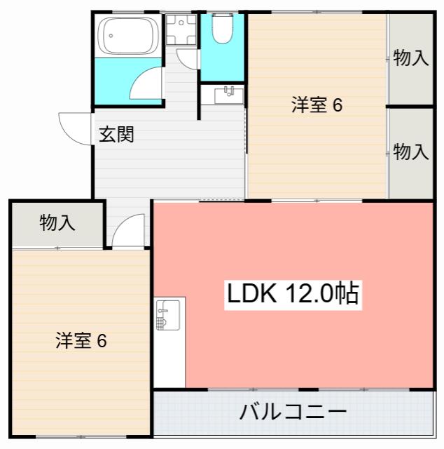 ビラ日下(2LDK/1階)の間取り写真