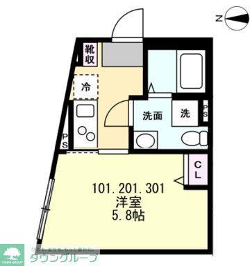 ベイルーム相模大塚(1K/3階)の間取り写真