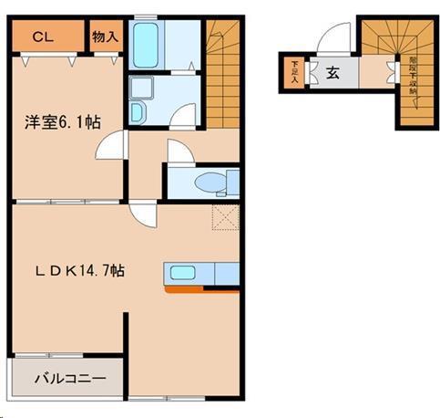アミューズSD(1LDK/2階)の間取り写真