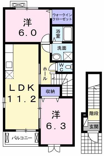 リュミエールレーヴD(2LDK/2階)の間取り写真