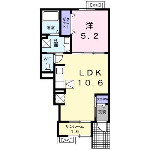 グランツ新庄北(1LDK/1階)の間取り写真