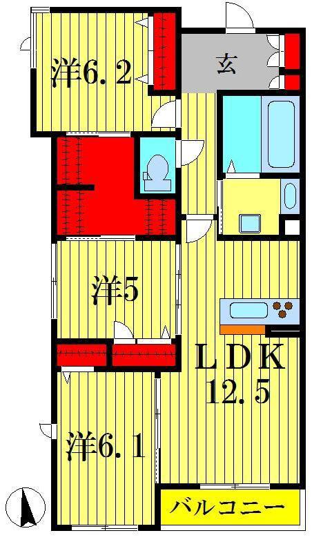 フルール ド フェリシテII(3LDK/3階)の間取り写真