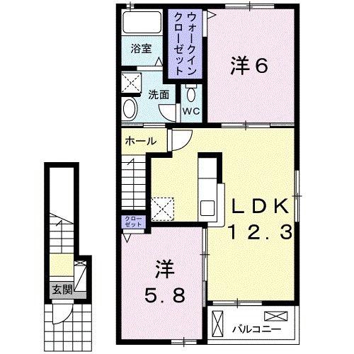 コスモスA(2LDK/2階)の間取り写真