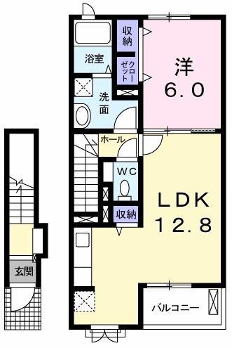 ピース中町(1LDK/2階)の間取り写真
