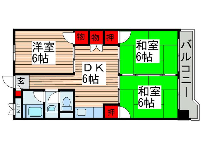 第二スカイハイツ(3DK/2階)の間取り写真