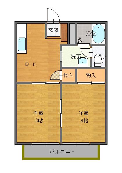 マーブルB(2DK/2階)の間取り写真