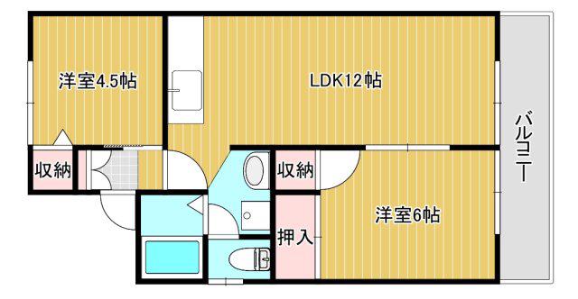 クリヨン天理A(2LDK/2階)の間取り写真