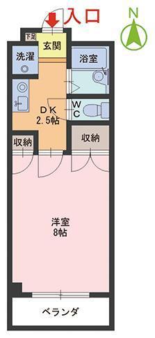 ビリヤンスモーヴ(1DK/2階)の間取り写真