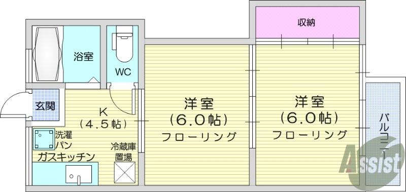コーポ東仙台(2K/2階)の間取り写真