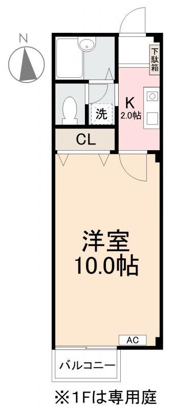 フォブール土居宮(1K/2階)の間取り写真