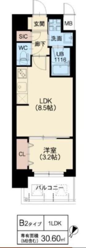 スプランディッド弁天町(1LDK/5階)の間取り写真