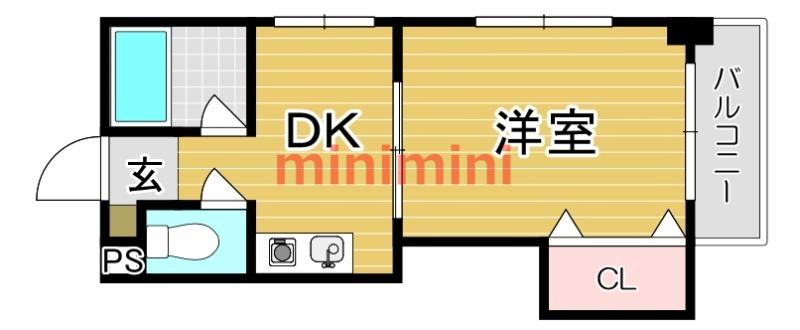 都部ハイツ(1DK/4階)の間取り写真
