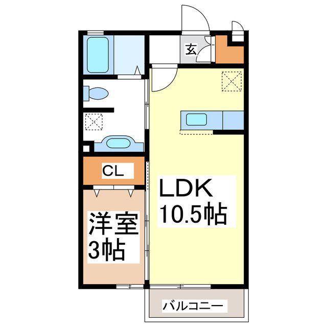 RECENTEひがの(1LDK/2階)の間取り写真