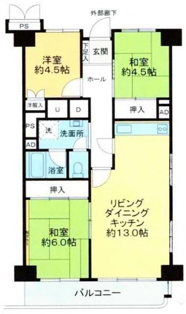 多摩稲城マンション(3LDK/2階)の間取り写真