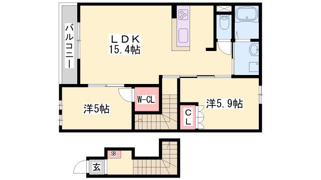 フォレストII(2LDK/2階)の間取り写真