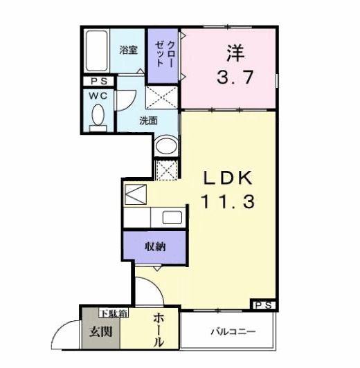 パーシモン(1LDK/1階)の間取り写真