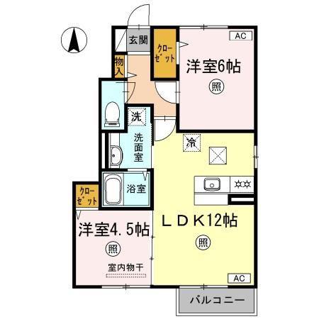 キューブモカ(2LDK/1階)の間取り写真