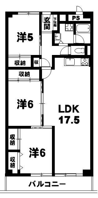 シャルマンコーポ草津(3LDK/3階)の間取り写真