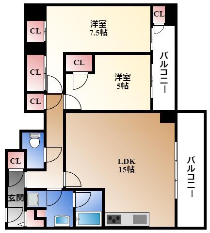 ラア・ケア覚王山(2LDK/9階)の間取り写真