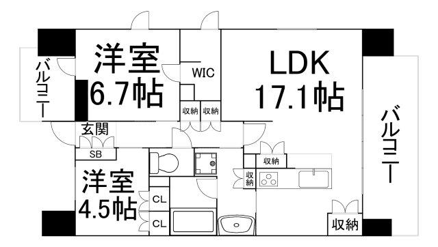 ブランズ北堀江(2LDK/13階)の間取り写真