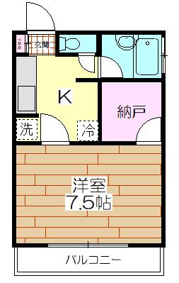 ネット第77ビル(1SK/2階)の間取り写真