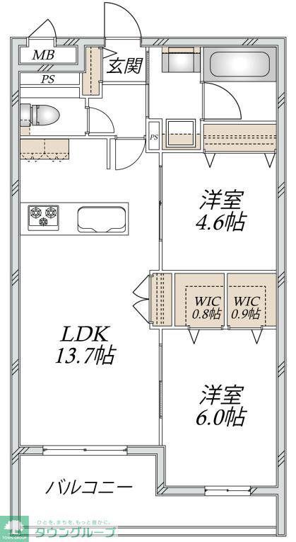 VESTA(2LDK/3階)の間取り写真