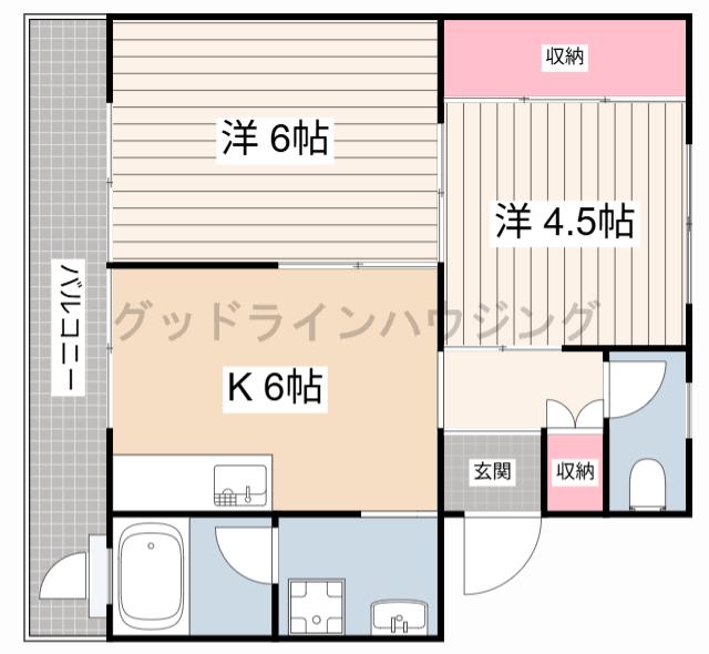 ビレッジハウス滝野1号棟(2DK/5階)の間取り写真