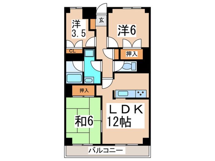 ヒルサイド ヤマキ(3LDK/3階)の間取り写真
