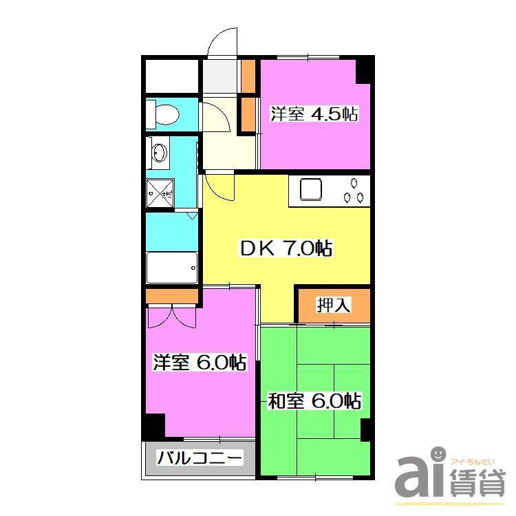 市川第七ビル(3DK/4階)の間取り写真