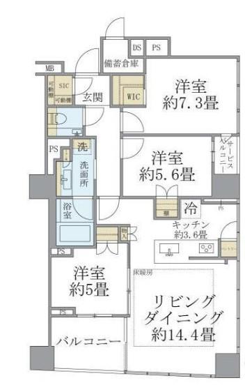 BRILLIA二番町(3LDK/8階)の間取り写真