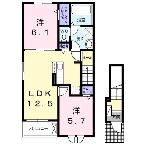 フレンド B棟(2LDK/2階)の間取り写真