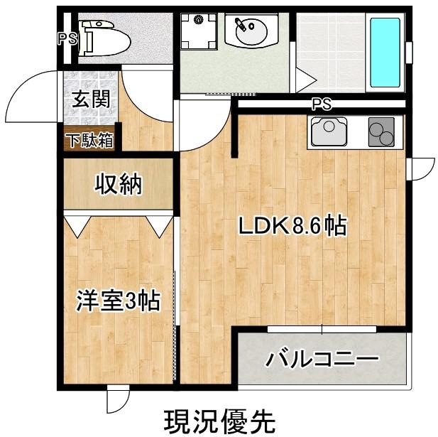 アリオ東本町(1LDK/3階)の間取り写真