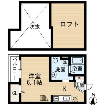 アベティーナ大橋(ワンルーム/2階)の間取り写真