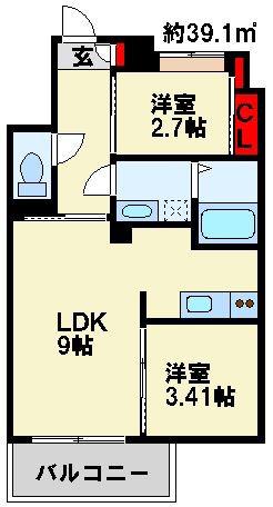 スタディ飛幡(2LDK/3階)の間取り写真