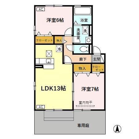 ププレ D(2LDK/1階)の間取り写真
