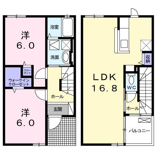 グラースメゾン・フランB棟(2LDK/1階)の間取り写真