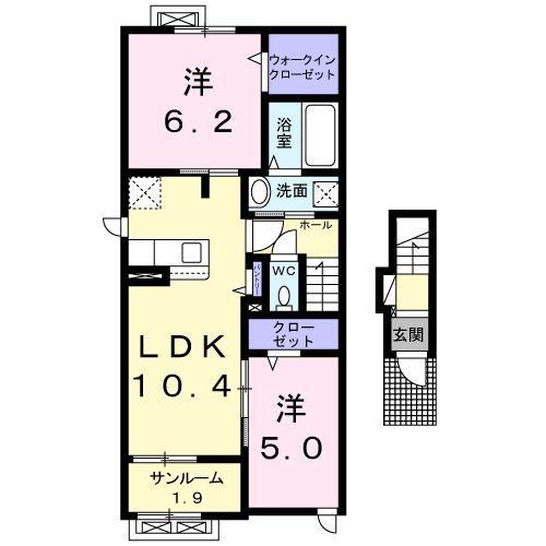 グランツ北上C(2LDK/2階)の間取り写真