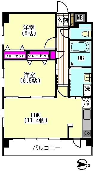 ラフィネブランシュ(2LDK/4階)の間取り写真