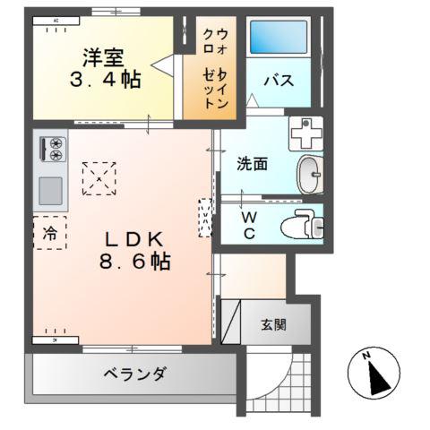 ルミエール(1LDK/1階)の間取り写真