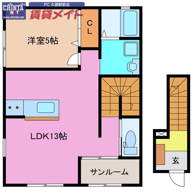 K-SMART香良洲 C棟(1LDK/2階)の間取り写真
