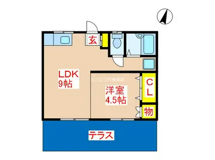 サウスヴリーズ国分(1LDK/1階)の間取り写真
