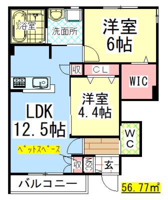 AF ペット共生・アルページュ(2LDK/1階)の間取り写真