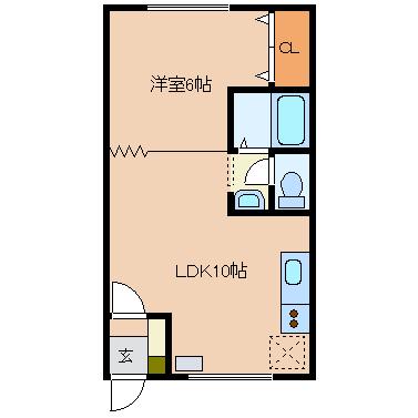 サンライフ錦町I(1DK/2階)の間取り写真