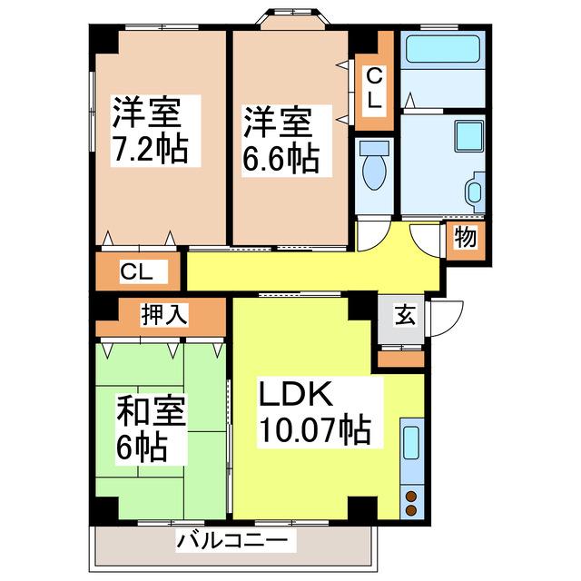 植柳マンションII(3LDK/3階)の間取り写真