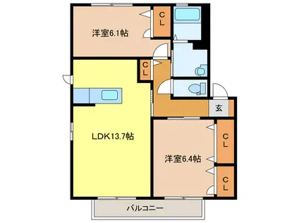 コータ・コートW B棟(2LDK/2階)の間取り写真